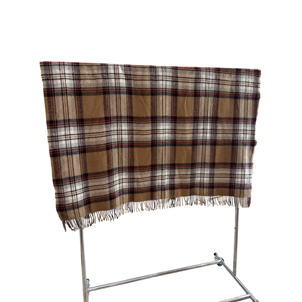 Highland Tweeds Plaid Throw Blanket Unisex 52x60 Tan Tartan Wool Fringed Cabin